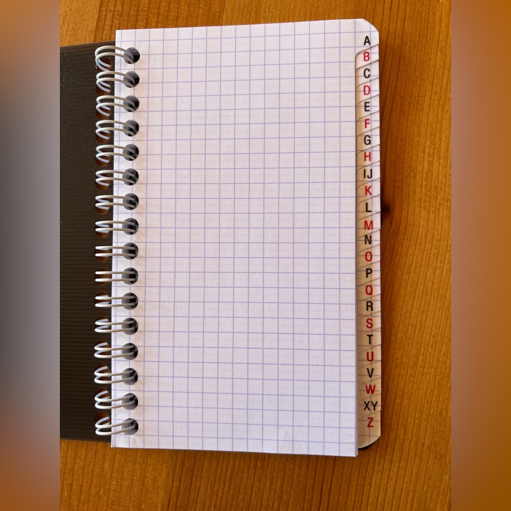 Pocket notebook alphabetical tabs